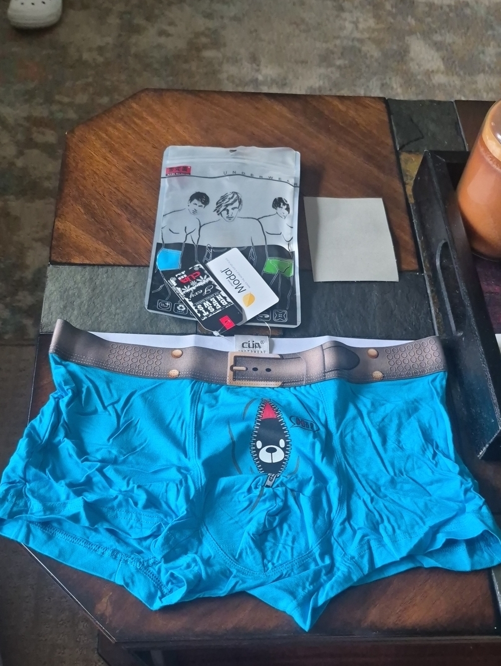 Men's Cotton Blend Briefs - Teal with Novelty Bear Peek A Boo Medium